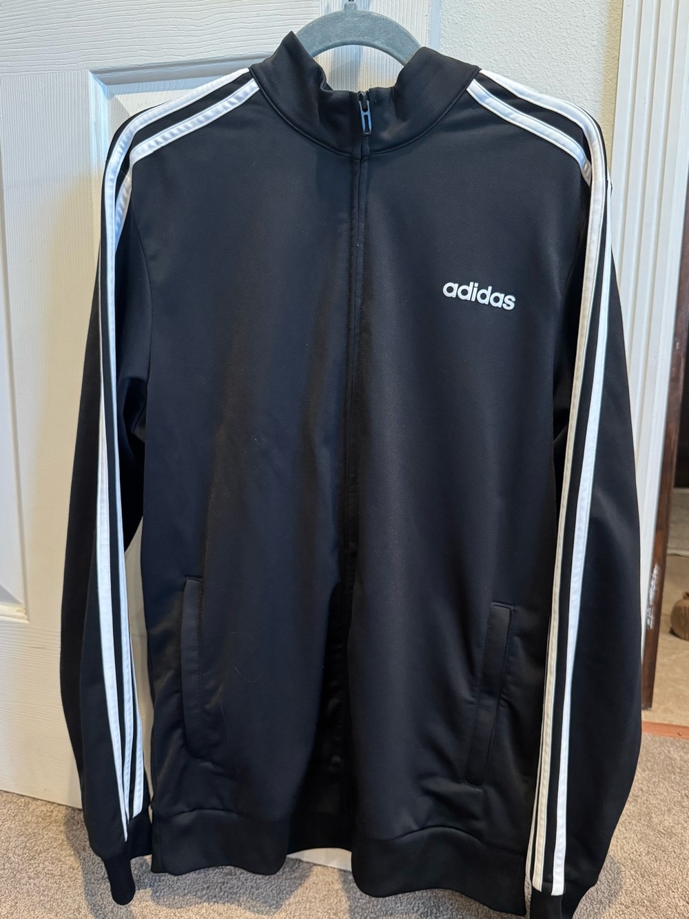 adidas Black Track Jacket with White Stripes